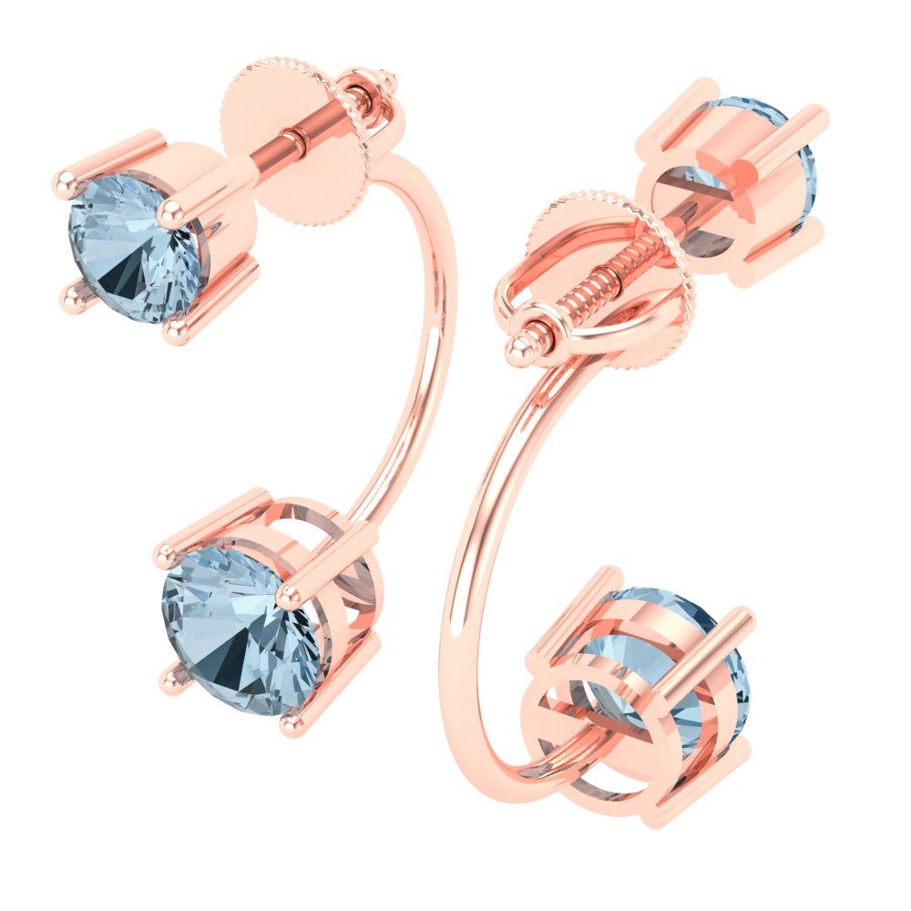 3cttw Aquamarine Gold-Plated 925 Silver Screw Back Stud Earrings