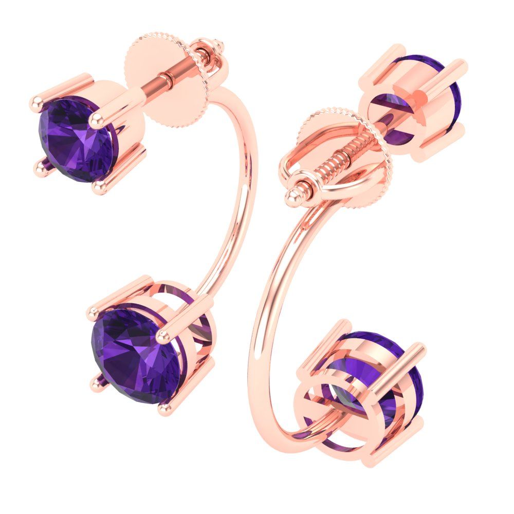 3cttw Amethyst Gold-Plated 925 Silver Screw Back Stud Earrings