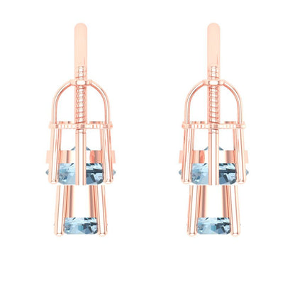 3cttw Aquamarine Gold-Plated 925 Silver Screw Back Stud Earrings