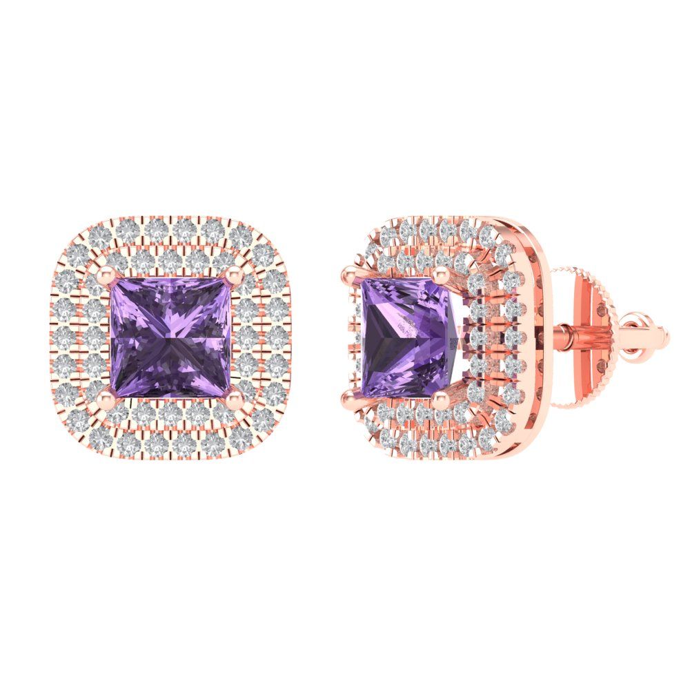 1.96cttw Alexandrite Gold-Plated 925 Silver Screw Back Stud Earrings