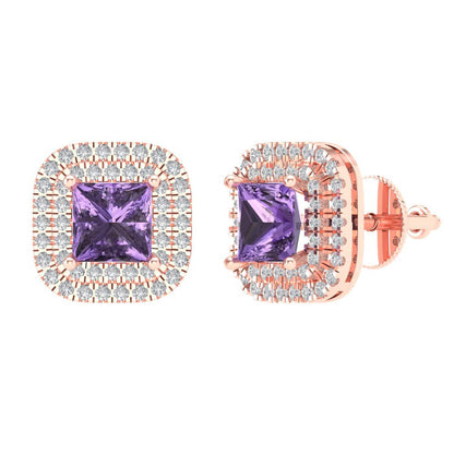 1.96cttw Alexandrite Gold-Plated 925 Silver Screw Back Stud Earrings