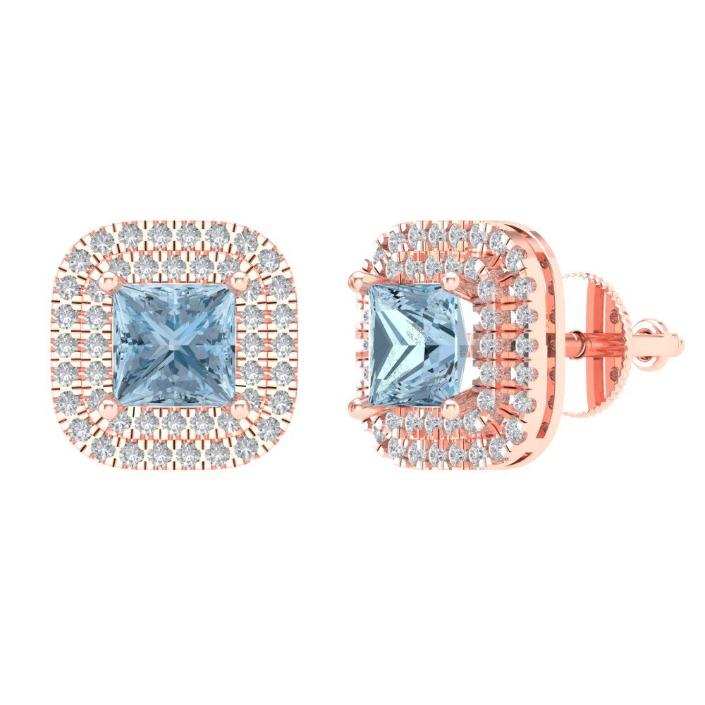 1.96cttw Aquamarine Gold-Plated 925 Silver Screw Back Stud Earrings