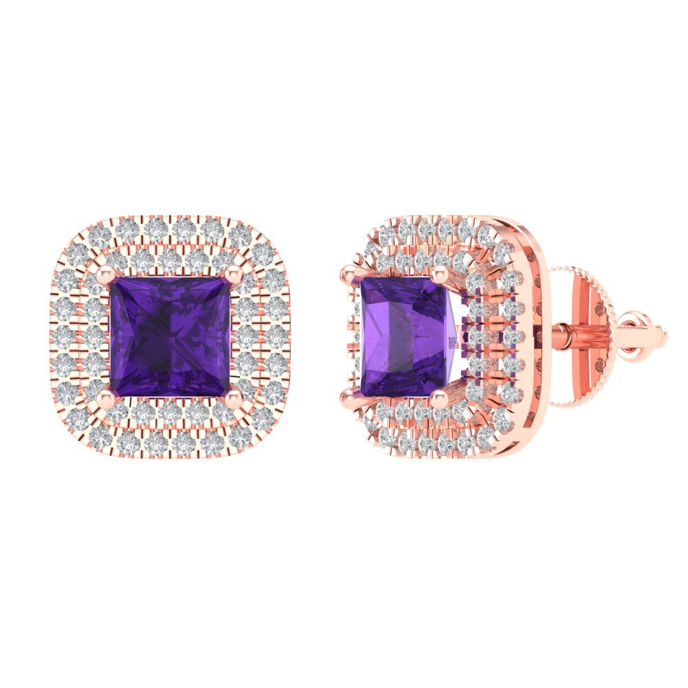 1.96cttw Amethyst Gold-Plated 925 Silver Screw Back Stud Earrings
