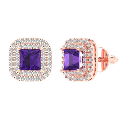 1.96cttw Amethyst Gold-Plated 925 Silver Screw Back Stud Earrings