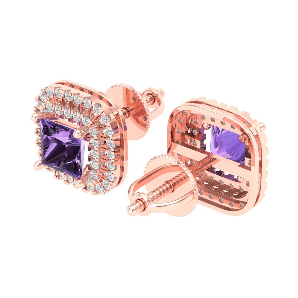 1.96cttw Alexandrite Gold-Plated 925 Silver Screw Back Stud Earrings