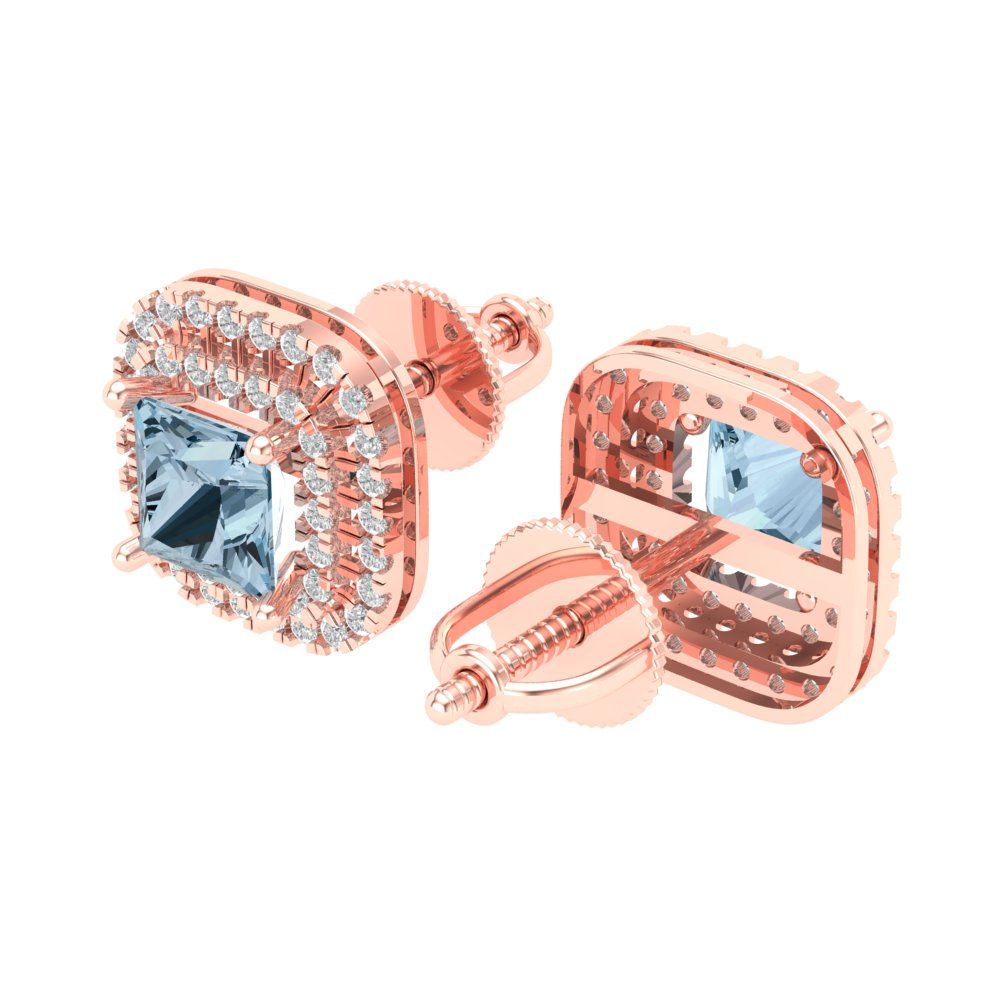 1.96cttw Aquamarine Gold-Plated 925 Silver Screw Back Stud Earrings