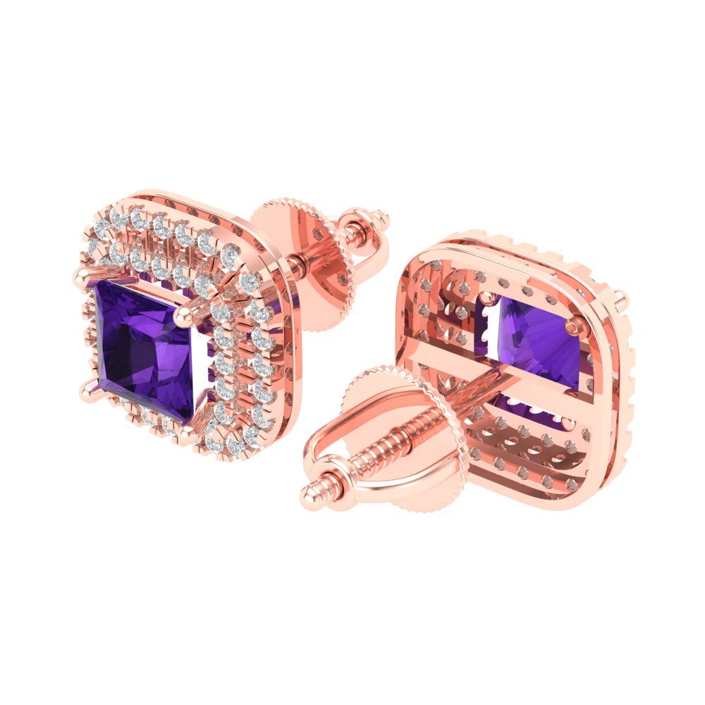 1.96cttw Amethyst Gold-Plated 925 Silver Screw Back Stud Earrings
