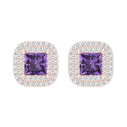 1.96cttw Alexandrite Gold-Plated 925 Silver Screw Back Stud Earrings