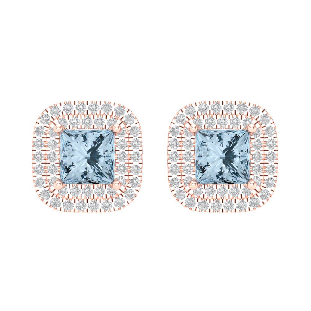 1.96cttw Aquamarine Gold-Plated 925 Silver Screw Back Stud Earrings