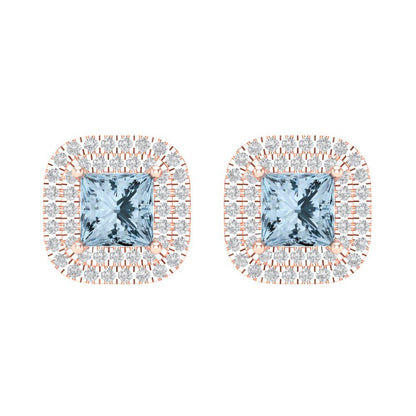 1.96cttw Aquamarine Gold-Plated 925 Silver Screw Back Stud Earrings