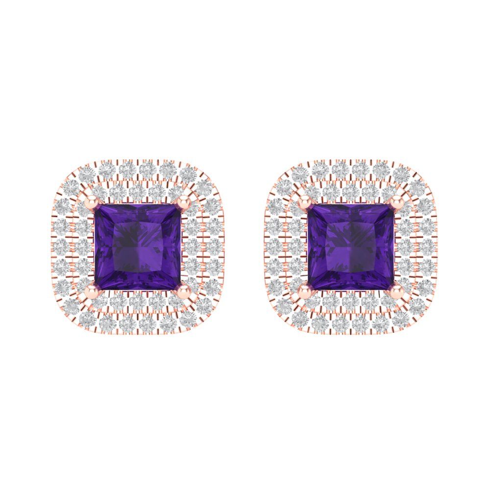 1.96cttw Amethyst Gold-Plated 925 Silver Screw Back Stud Earrings