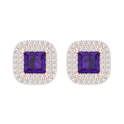 1.96cttw Amethyst Gold-Plated 925 Silver Screw Back Stud Earrings
