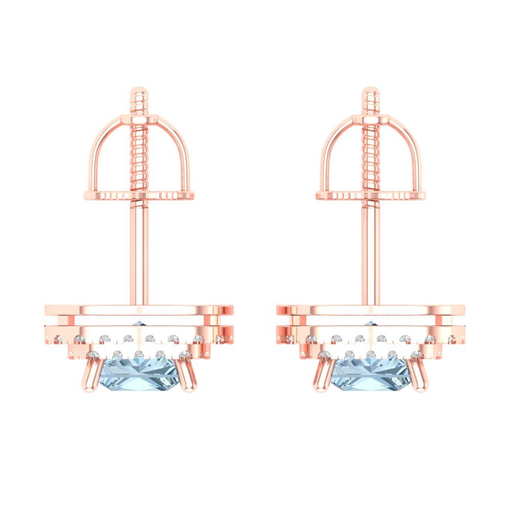 1.96cttw Aquamarine Gold-Plated 925 Silver Screw Back Stud Earrings