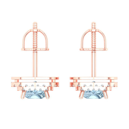 1.96cttw Aquamarine Gold-Plated 925 Silver Screw Back Stud Earrings