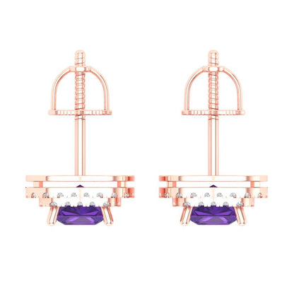 1.96cttw Amethyst Gold-Plated 925 Silver Screw Back Stud Earrings