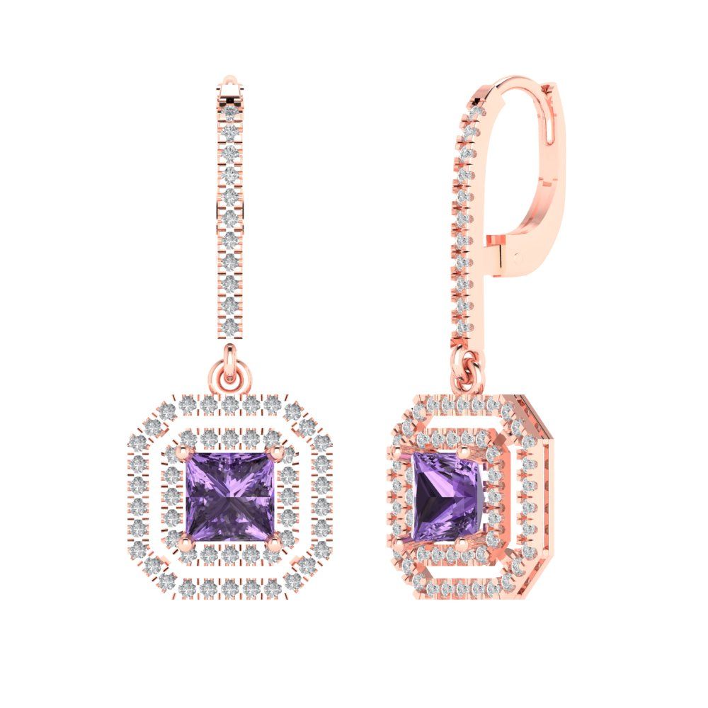 2.8174cttw Alexandrite Gold-Plated 925 Silver Lever Back Drop Dangle Earrings