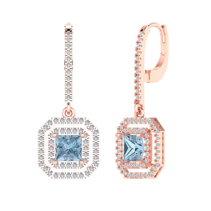 2.8174cttw Aquamarine Gold-Plated 925 Silver Lever Back Drop Dangle Earrings