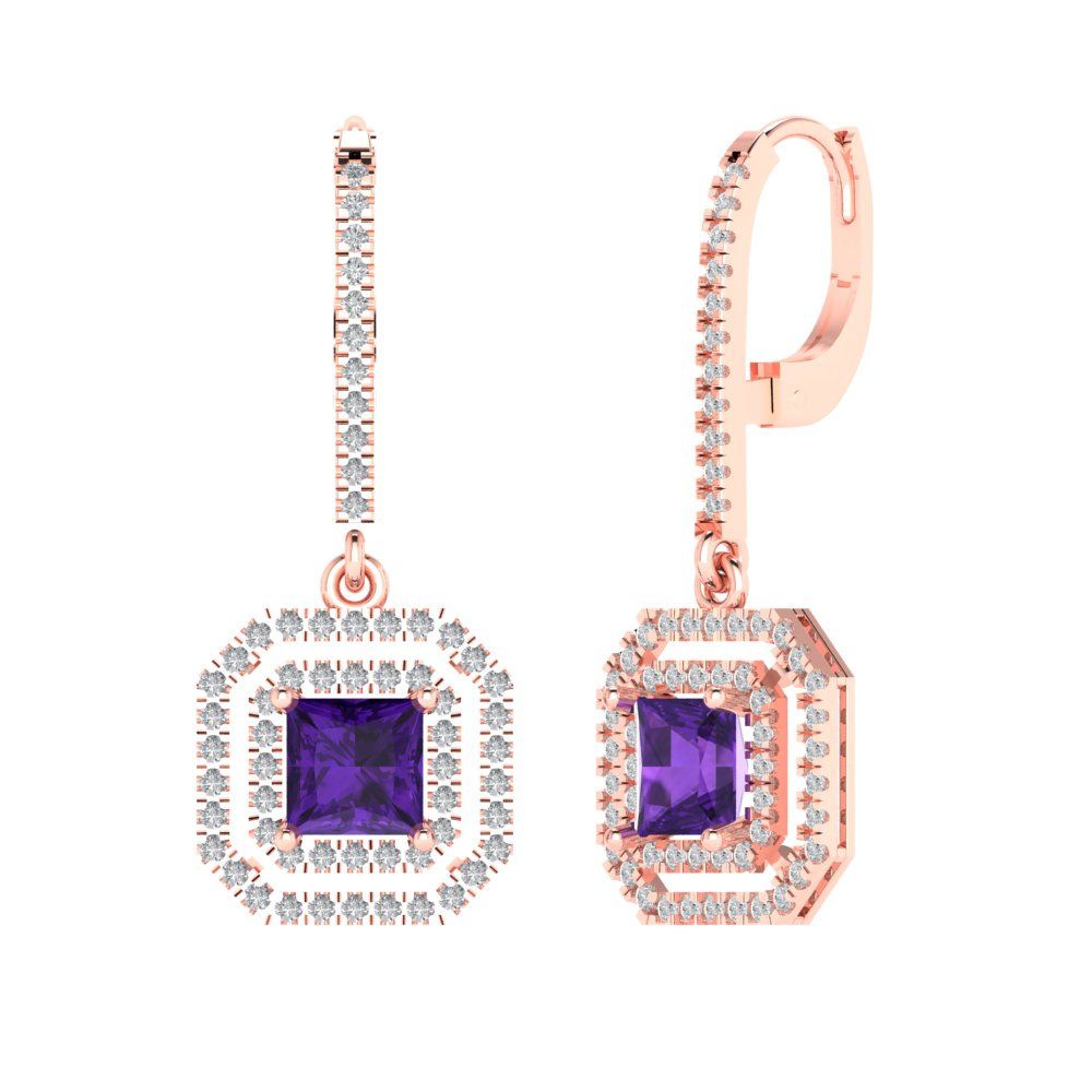 2.8174cttw Amethyst Gold-Plated 925 Silver Lever Back Drop Dangle Earrings
