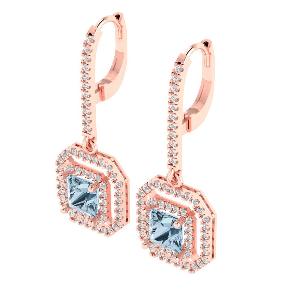 2.8174cttw Aquamarine Gold-Plated 925 Silver Lever Back Drop Dangle Earrings