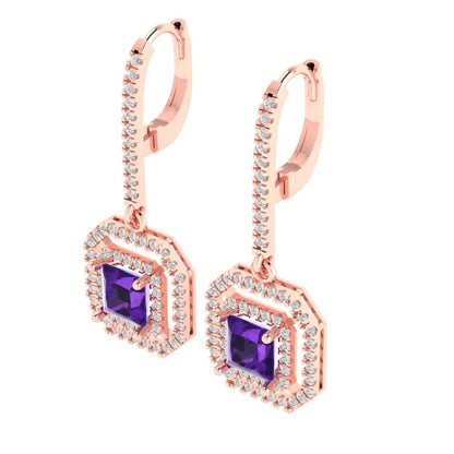 2.8174cttw Amethyst Gold-Plated 925 Silver Lever Back Drop Dangle Earrings