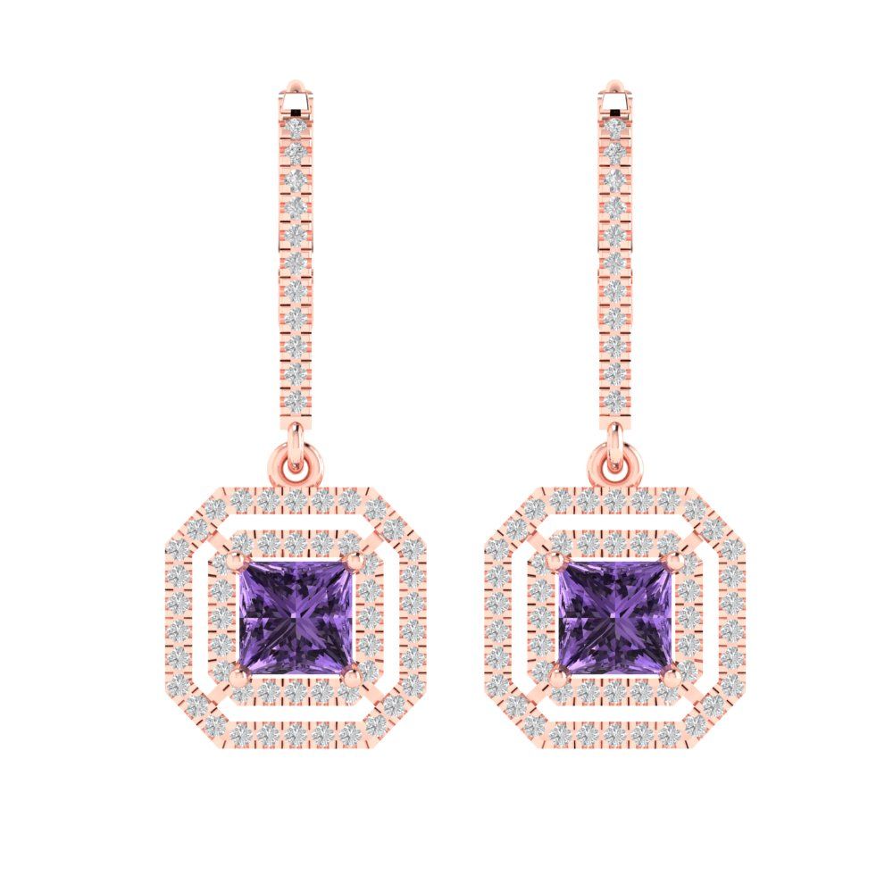 2.8174cttw Alexandrite Gold-Plated 925 Silver Lever Back Drop Dangle Earrings