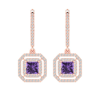 2.8174cttw Alexandrite Gold-Plated 925 Silver Lever Back Drop Dangle Earrings