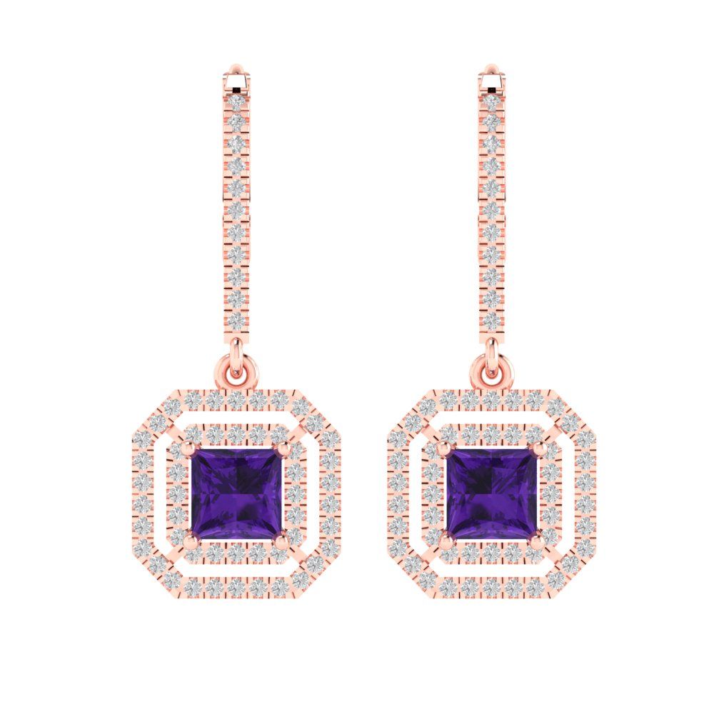 2.8174cttw Amethyst Gold-Plated 925 Silver Lever Back Drop Dangle Earrings