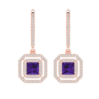2.8174cttw Amethyst Gold-Plated 925 Silver Lever Back Drop Dangle Earrings