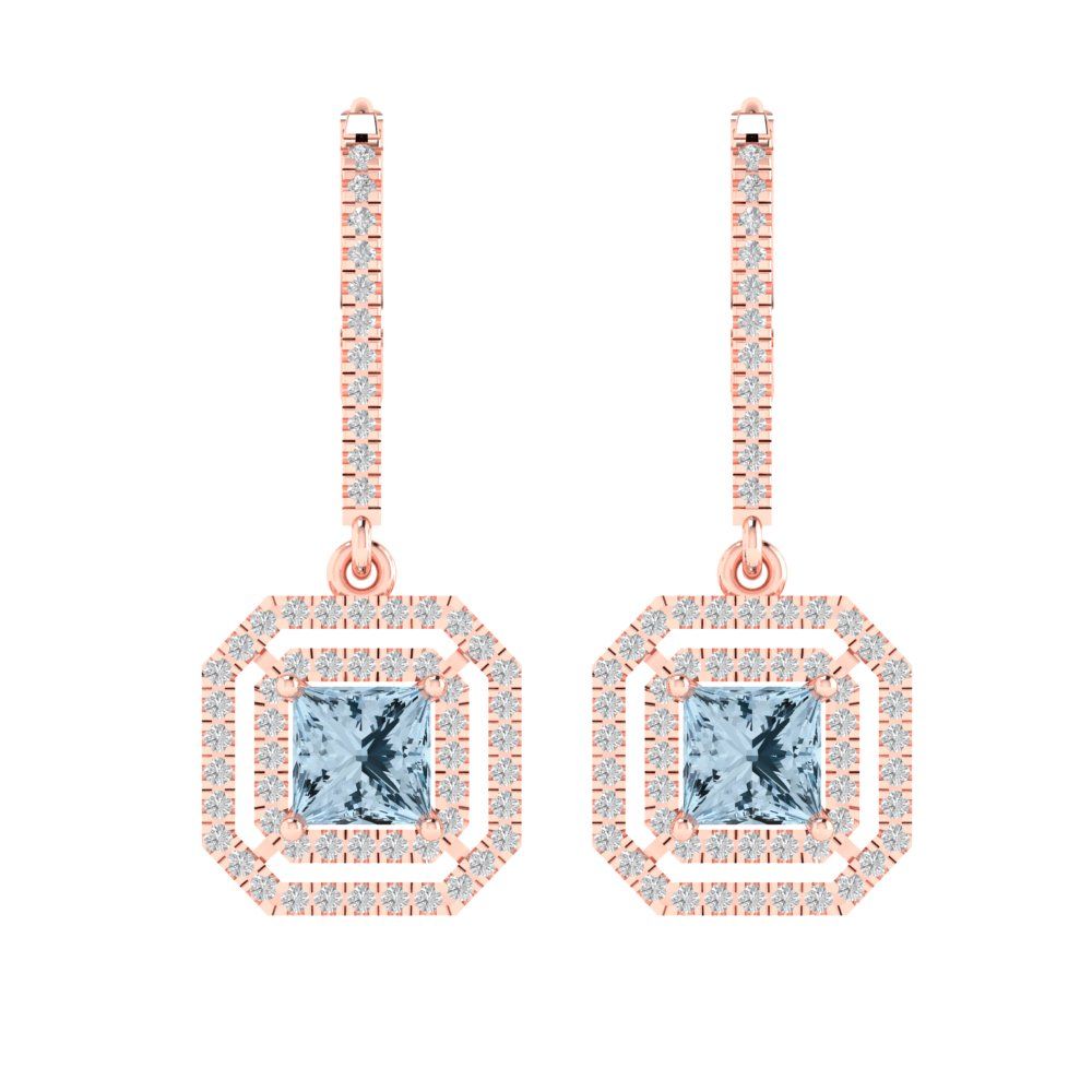 2.8174cttw Aquamarine Gold-Plated 925 Silver Lever Back Drop Dangle Earrings
