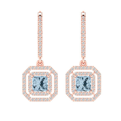 2.8174cttw Aquamarine Gold-Plated 925 Silver Lever Back Drop Dangle Earrings