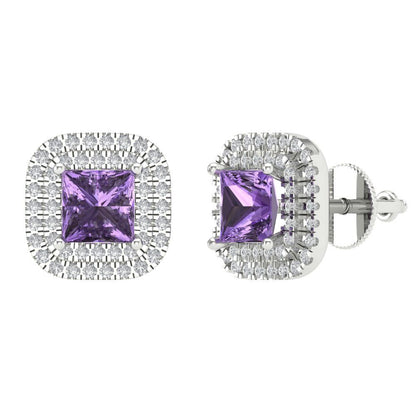 1.73cttw Alexandrite Gold-Plated 925 Silver Screw Back Stud Earrings