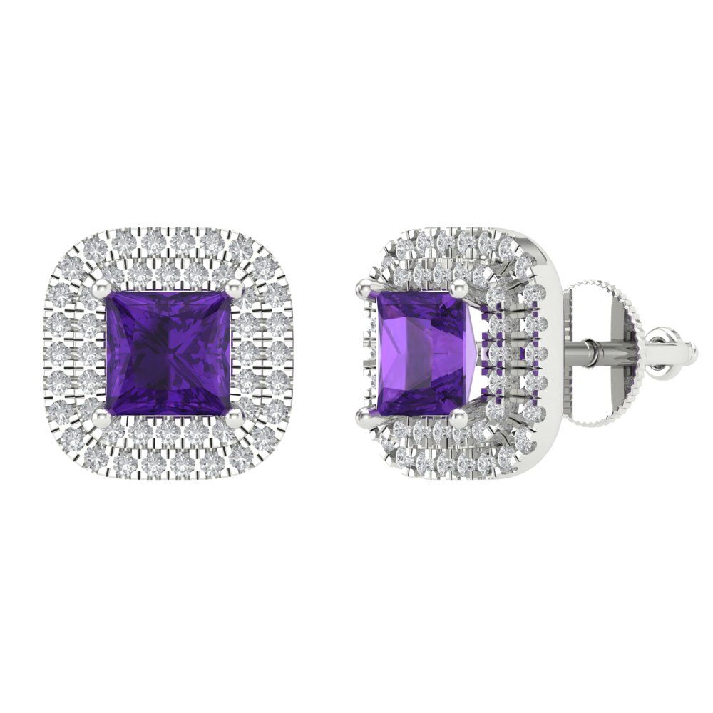 1.73cttw Amethyst Gold-Plated 925 Silver Screw Back Stud Earrings