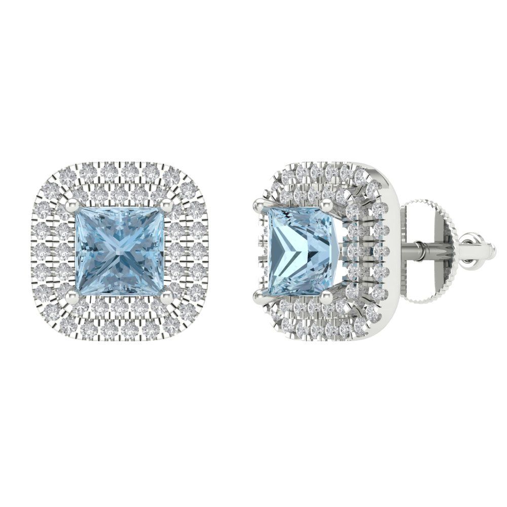 1.73cttw Aquamarine Gold-Plated 925 Silver Screw Back Stud Earrings