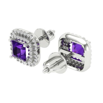 1.73cttw Amethyst Gold-Plated 925 Silver Screw Back Stud Earrings