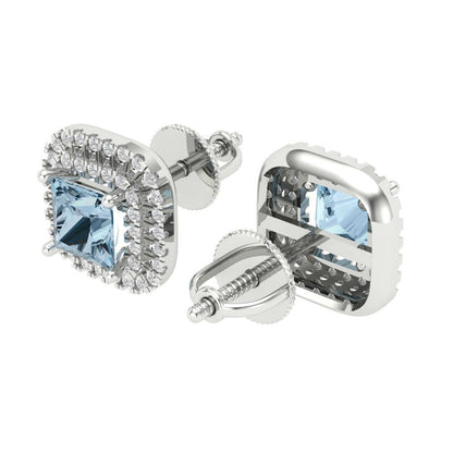 1.73cttw Aquamarine Gold-Plated 925 Silver Screw Back Stud Earrings