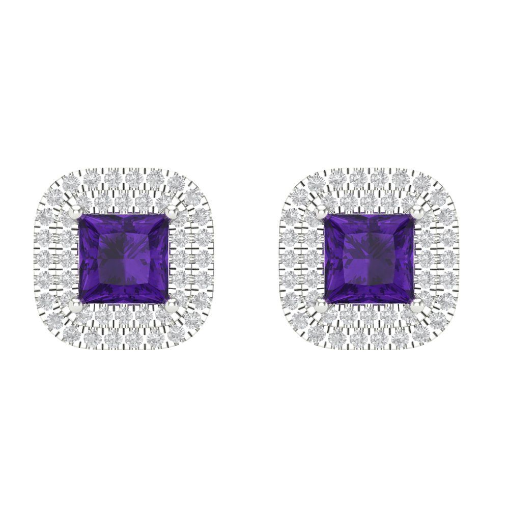 1.73cttw Amethyst Gold-Plated 925 Silver Screw Back Stud Earrings