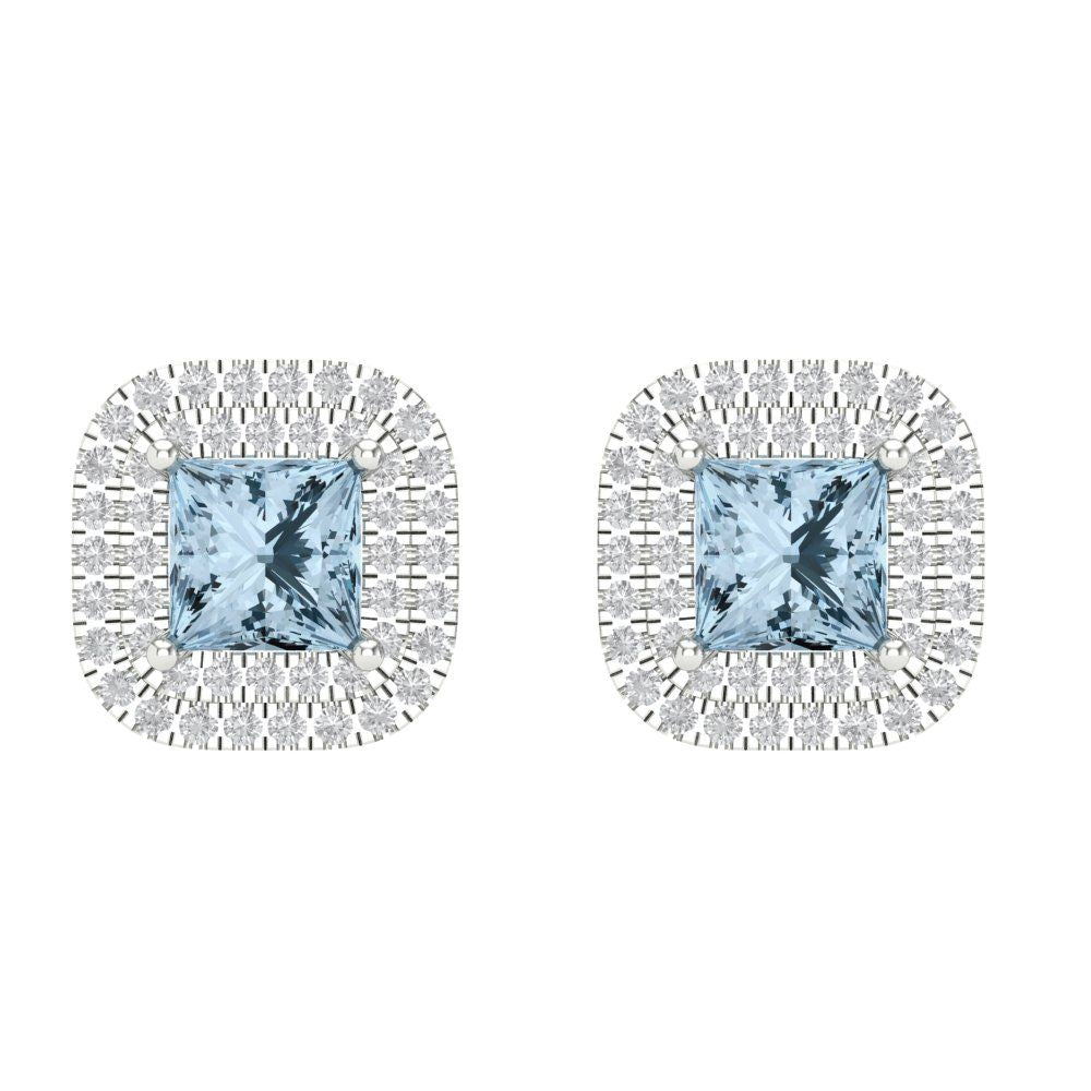 1.73cttw Aquamarine Gold-Plated 925 Silver Screw Back Stud Earrings