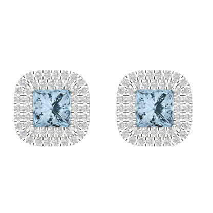 1.73cttw Aquamarine Gold-Plated 925 Silver Screw Back Stud Earrings