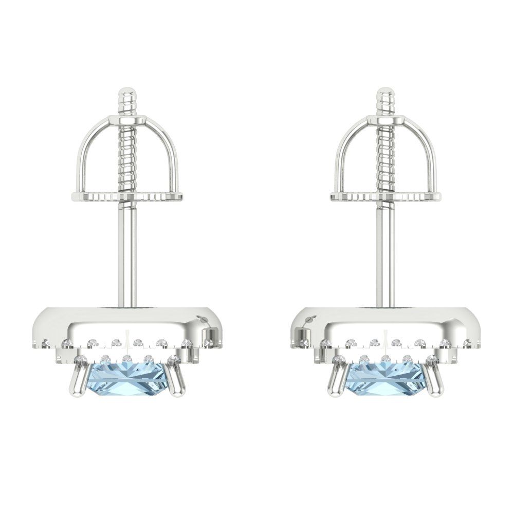 1.73cttw Aquamarine Gold-Plated 925 Silver Screw Back Stud Earrings
