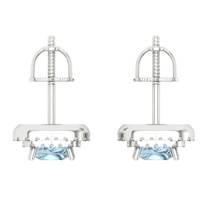 1.73cttw Aquamarine Gold-Plated 925 Silver Screw Back Stud Earrings