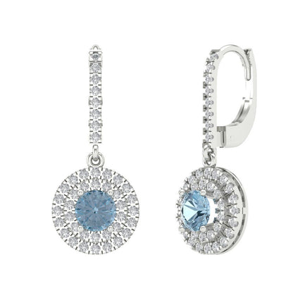 1.63cttw Aquamarine Gold-Plated 925 Silver Lever Back Drop Dangle Earrings