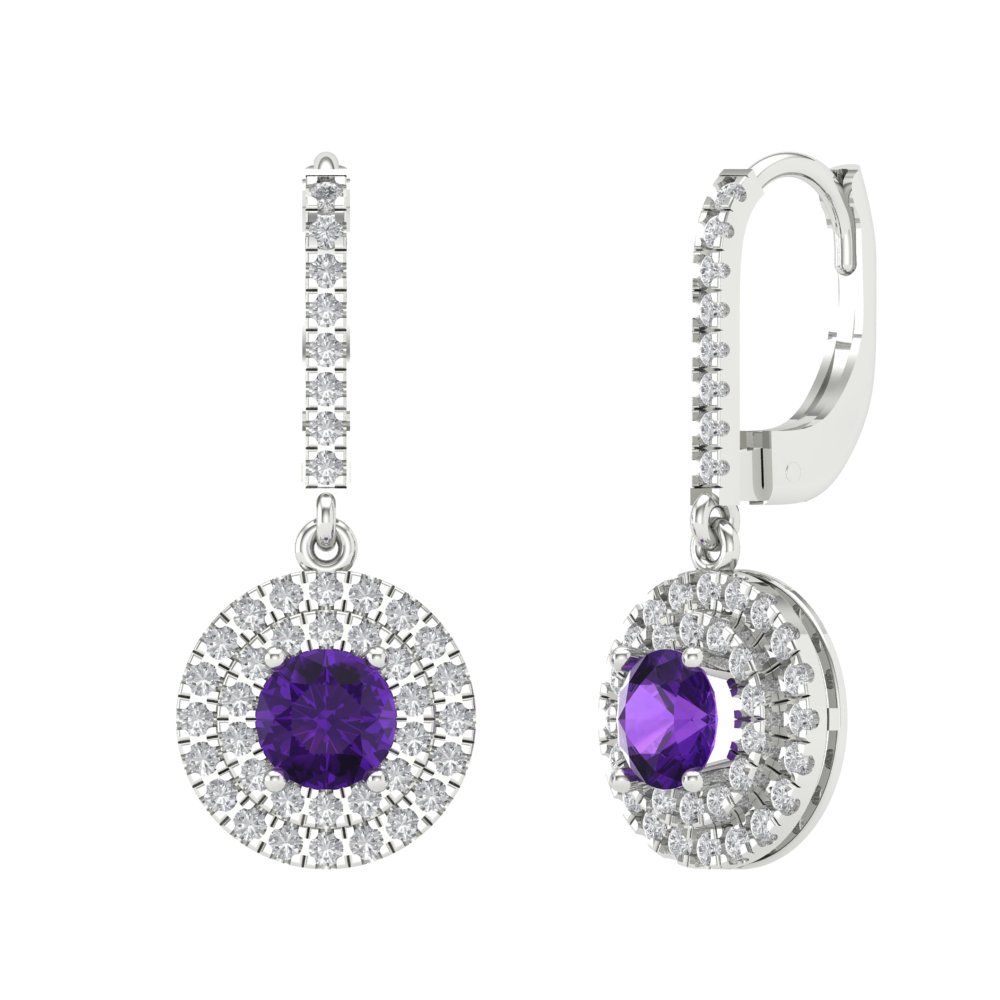 1.63cttw Amethyst Gold-Plated 925 Silver Lever Back Drop Dangle Earrings
