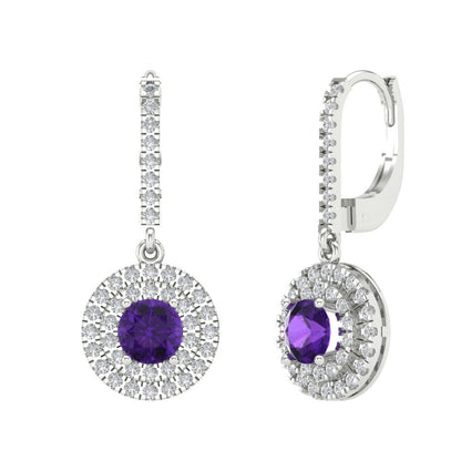 1.63cttw Amethyst Gold-Plated 925 Silver Lever Back Drop Dangle Earrings