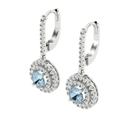 1.63cttw Aquamarine Gold-Plated 925 Silver Lever Back Drop Dangle Earrings
