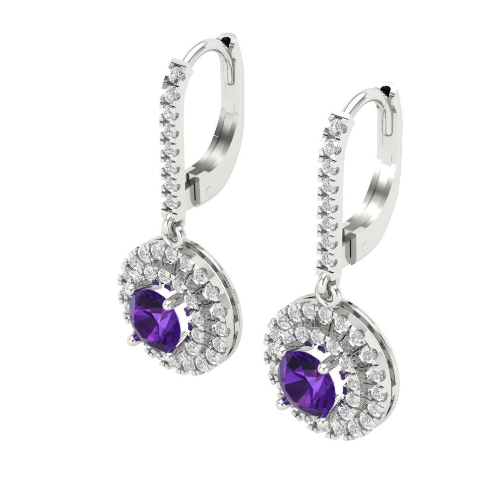 1.63cttw Amethyst Gold-Plated 925 Silver Lever Back Drop Dangle Earrings