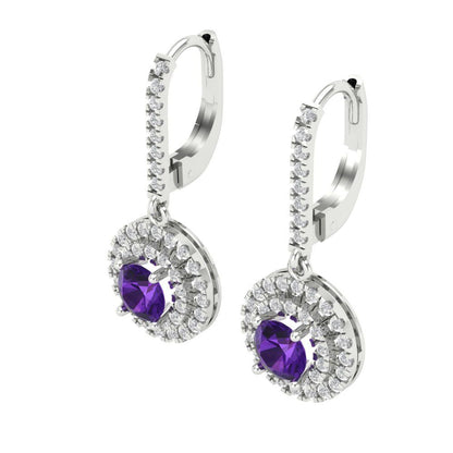 1.63cttw Amethyst Gold-Plated 925 Silver Lever Back Drop Dangle Earrings