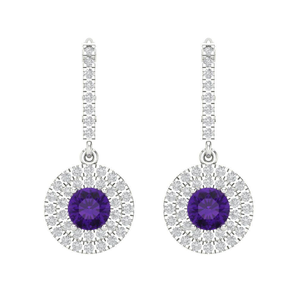 1.63cttw Amethyst Gold-Plated 925 Silver Lever Back Drop Dangle Earrings