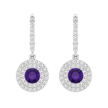 1.63cttw Amethyst Gold-Plated 925 Silver Lever Back Drop Dangle Earrings