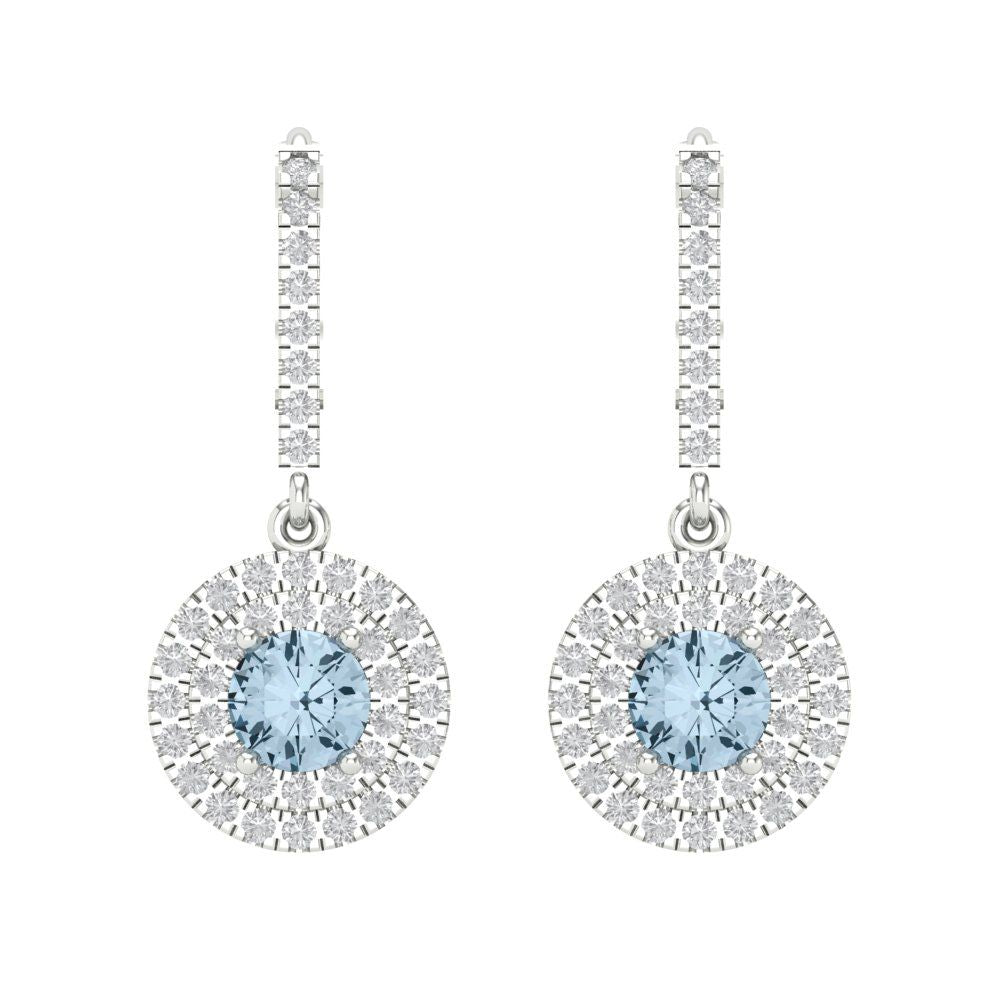 1.63cttw Aquamarine Gold-Plated 925 Silver Lever Back Drop Dangle Earrings