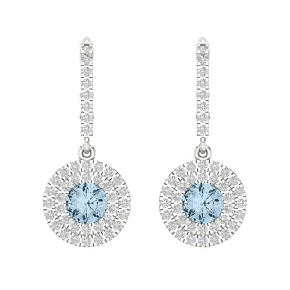 1.63cttw Aquamarine Gold-Plated 925 Silver Lever Back Drop Dangle Earrings